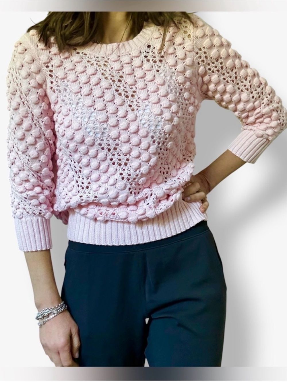 Kinross Pink Bobble Knit Sweater | Size S